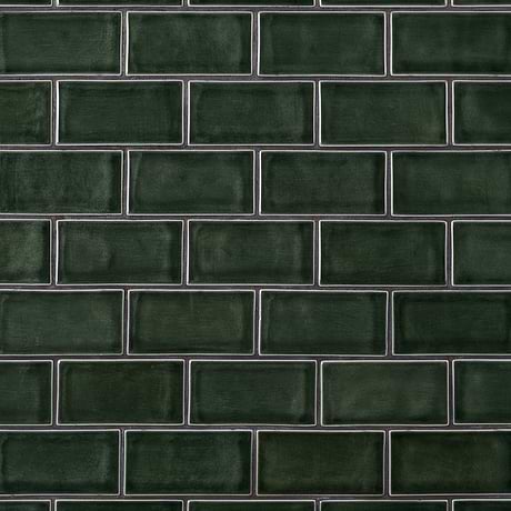 Nabi Subway Deep Emerald Green 3x6 Crackled Glossy Glass Tile