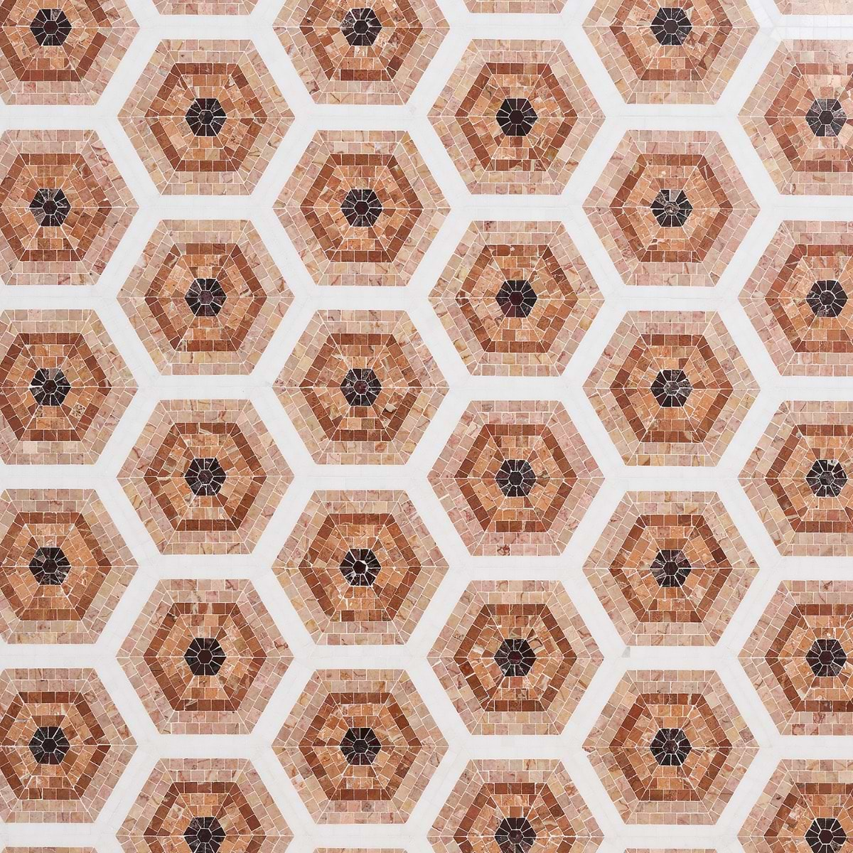 Ako Terracotta Rosa 6" Hexagon Marble Micro Mosaic Tile