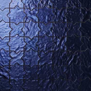 Behati Blue 4" Star Cross Polished Glass Mosaic Tile - Sample
