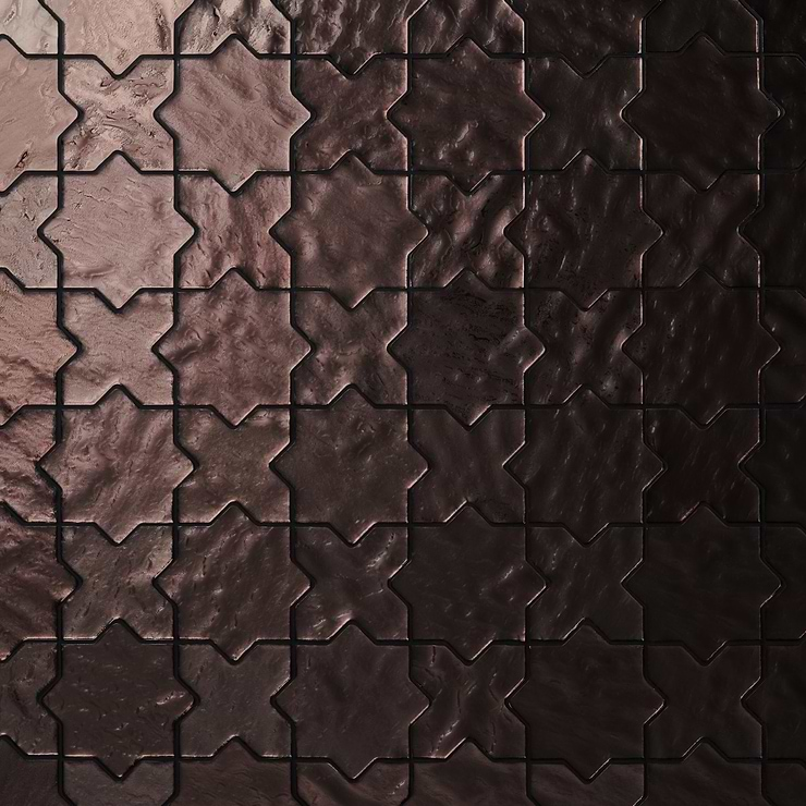 Behati Bronze 4" Star Cross Polished Glass Mosaic Tile