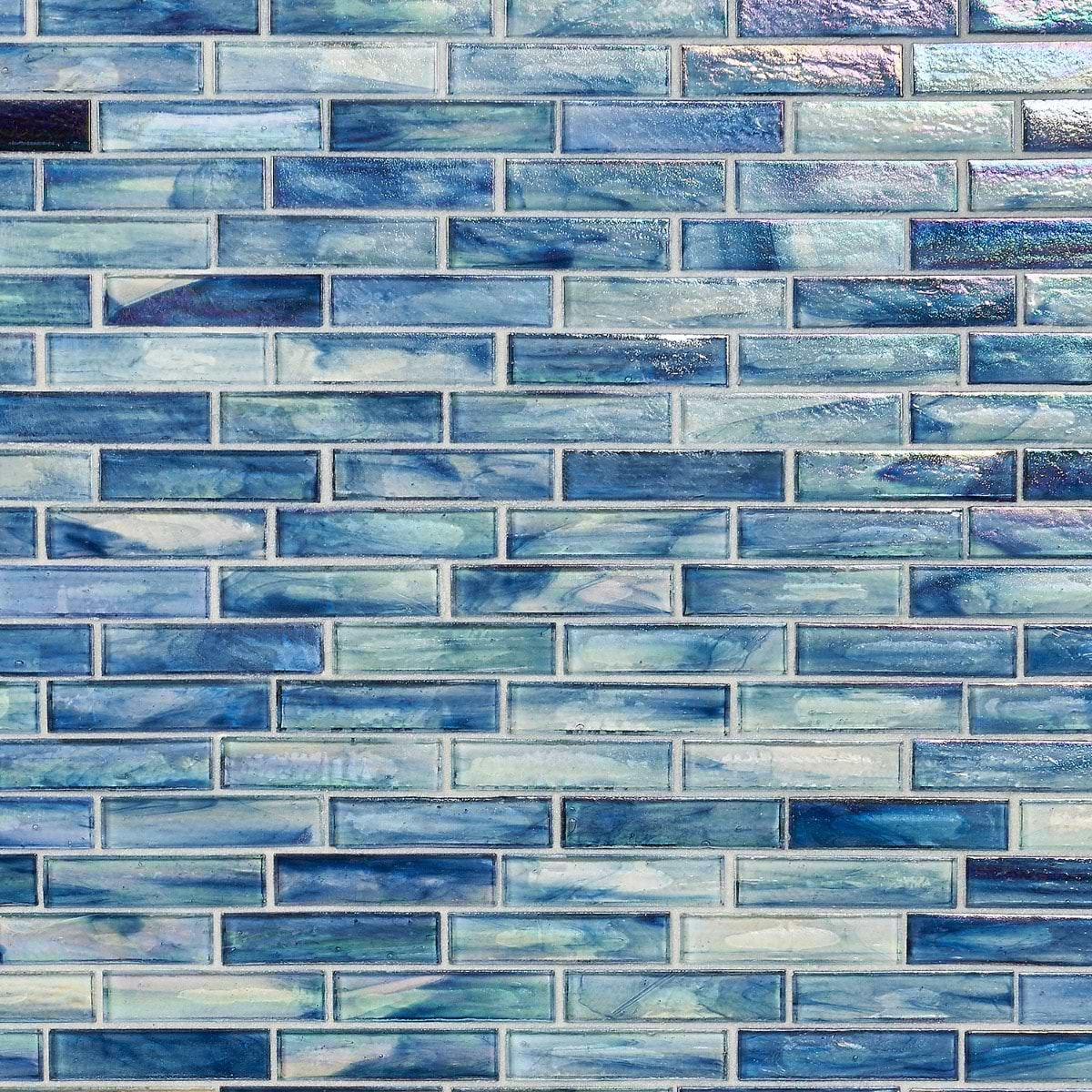 Artwave Beach Blue Iridescent 1x4  Polished Glass Mosaic Tile