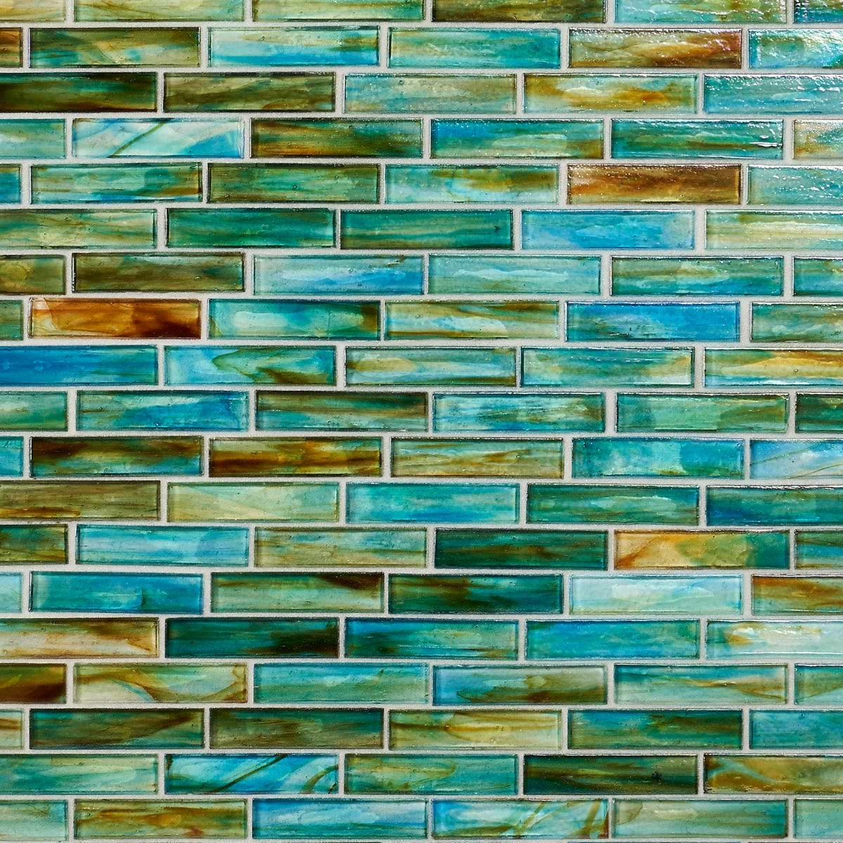 Artwave Lagoon Green Iridescent 1x4 Polished Glass Mosaic Tile