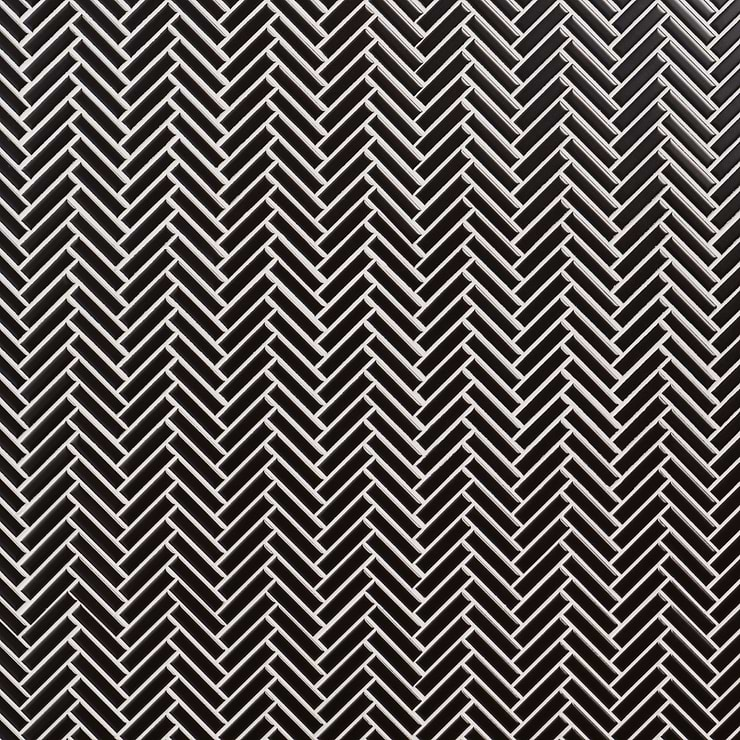 Kai Black 1x2" Herringbone Matte Porcelain Mosaic Tile