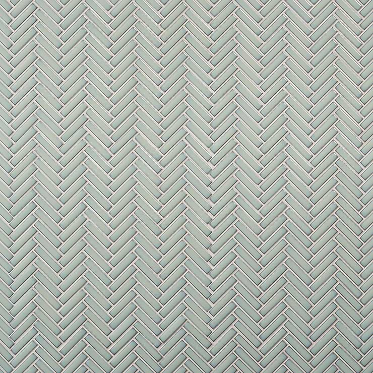 Kai Mint Green 1x2" Herringbone Glossy Porcelain Mosaic Tile