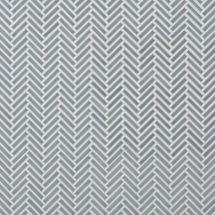 Kai Sky Blue 1x2" Herringbone Glossy Porcelain Mosaic Tile