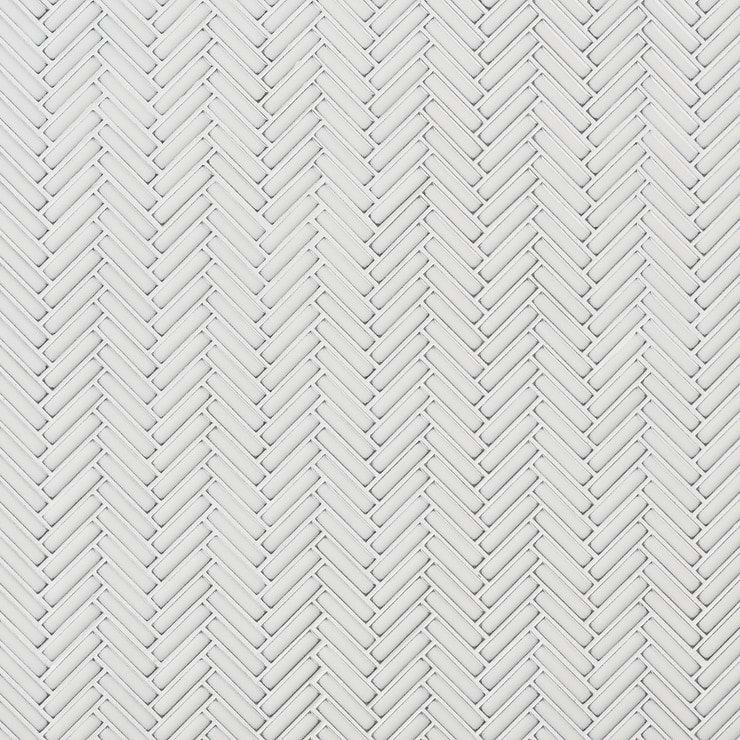 Kai Snow White 1x2" Herringbone Glossy Porcelain Mosaic Tile