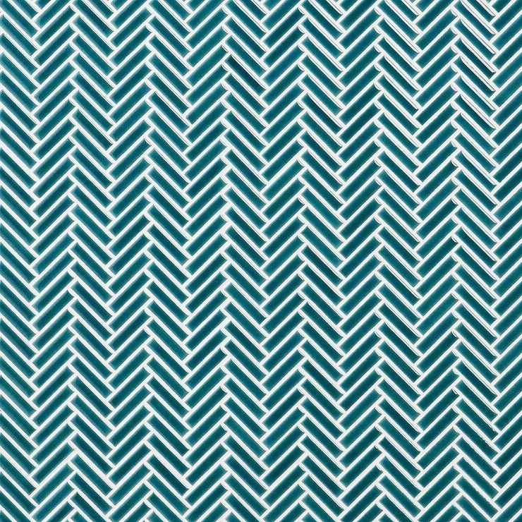 Kai Teal 1x2" Herringbone Crackled Glossy Porcelain Mosaic Tile