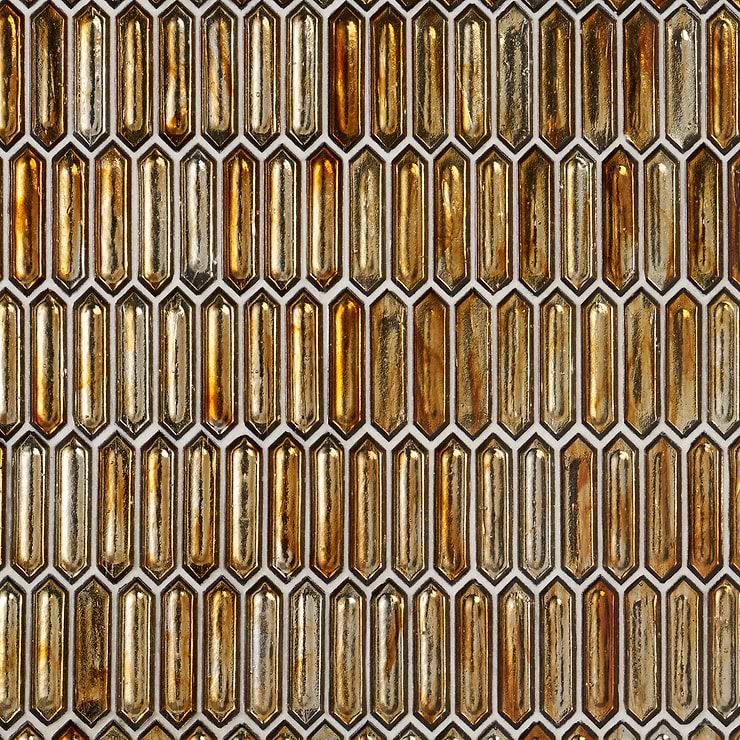 Komorebi Picket Firefly Gold 1x3 Polished Glass Mosaic Tile