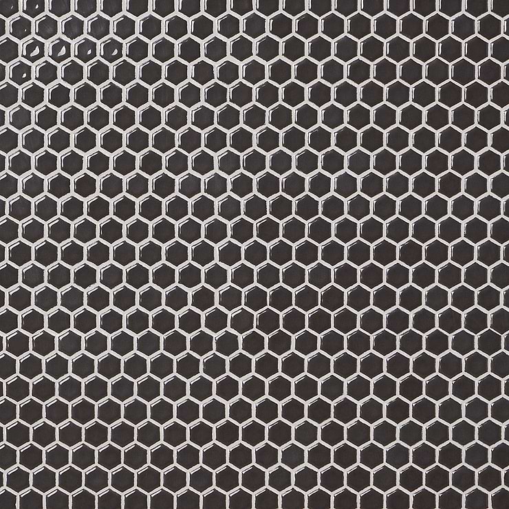 Eden 2.0 Pavement Gray Rimmed 1" Hexagon Polished Porcelain Mosaic