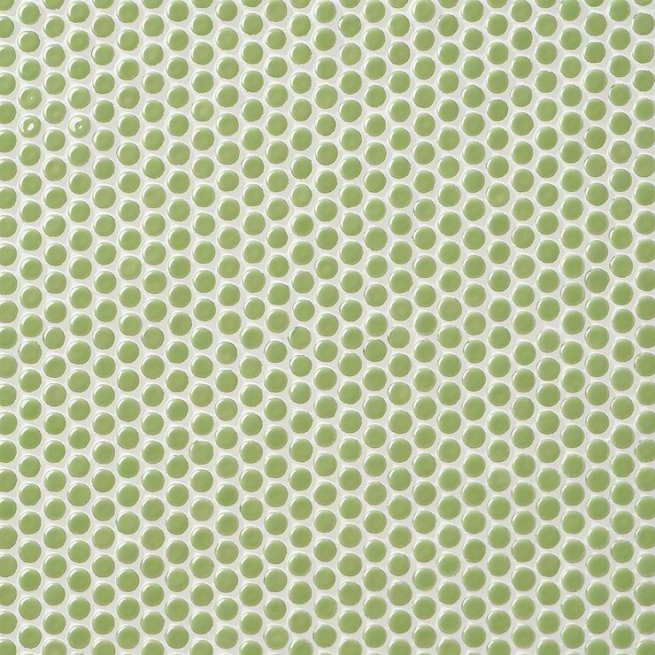 Eden Electric Lime Green Rimmed 1" Penny Round Polished Porcelain Mosaic