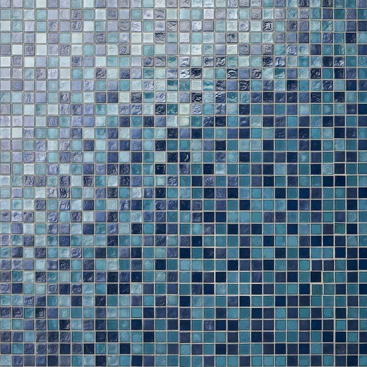 Ohana Small Squares Sapphire Blue 1x1 Glass Mosaic Tile