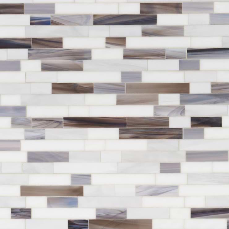 Bespoke Linear Storm Gray Polished Glass Mosaic Tile