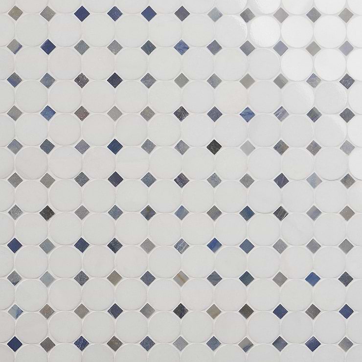 Kinetic Satellite 1x2 White Thassos & Blue Macauba Polished Marble Mosaic Tile