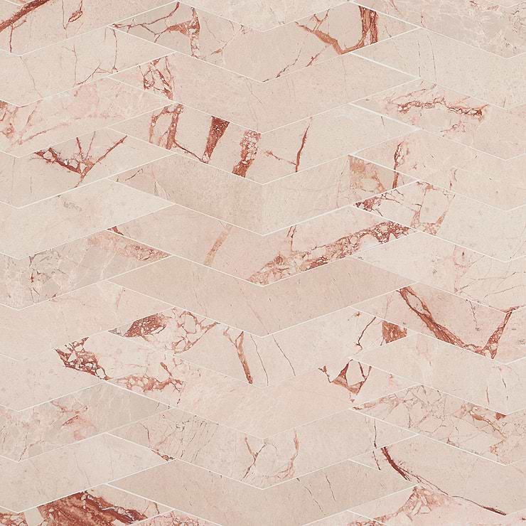 New Palm Beach by Krista Watterworth Floral Pink Chevron Polished Marble Mosaic