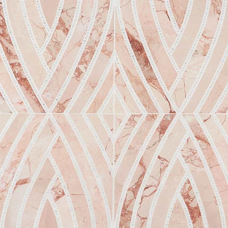 New Palm Beach by Krista Watterworth Leaf Pink Polished Marble Mosaic