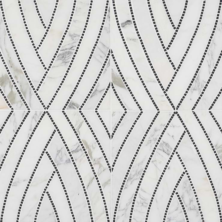 New Palm Beach by Krista Watterworth Leaf White Polished Marble Mosaic