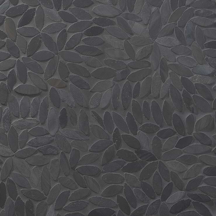 Nature Flower Alor Black Pebble Honed Mosaic Tile
