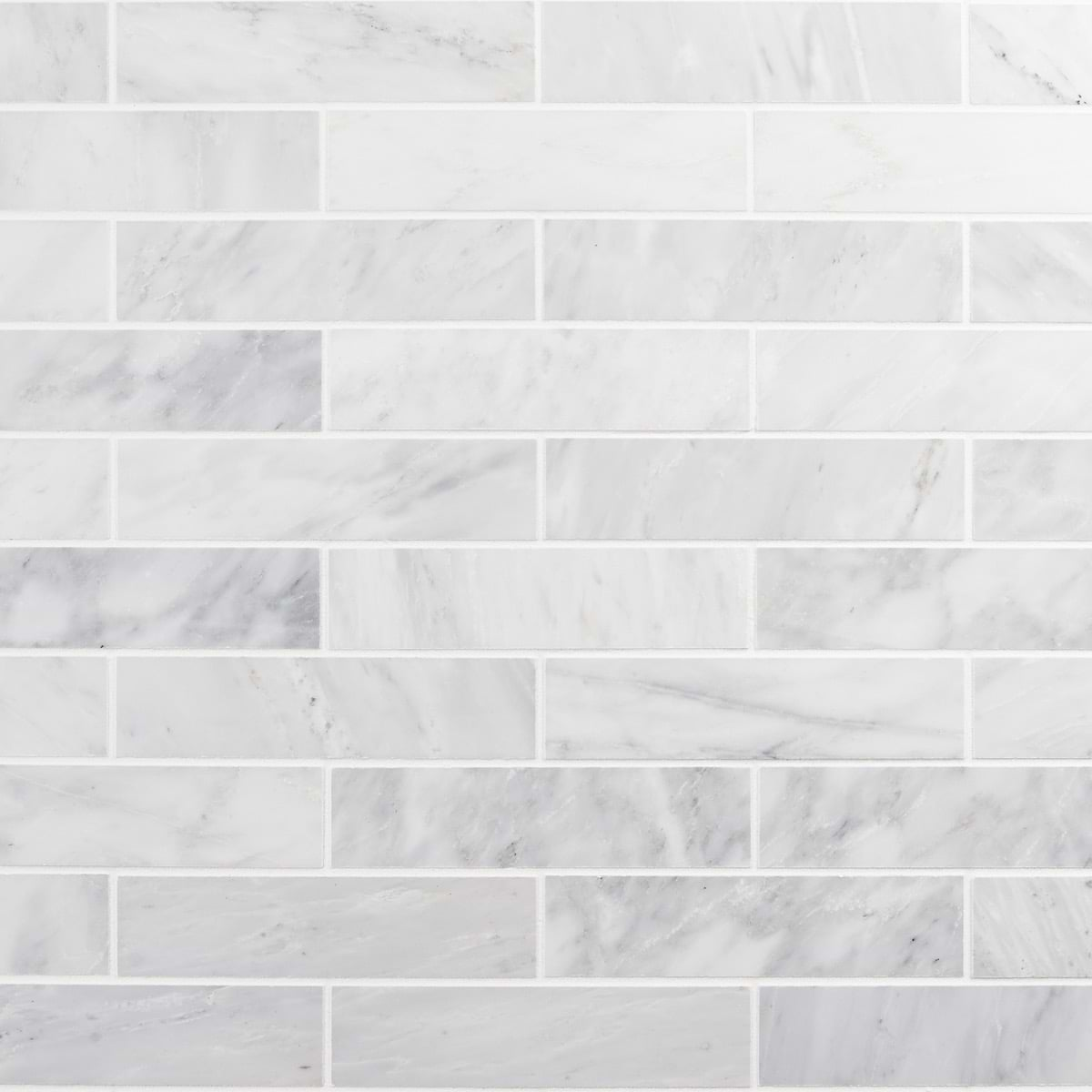 Brushed Stone Asian Statuary White 2x8 Brushed Marble Subway Tile