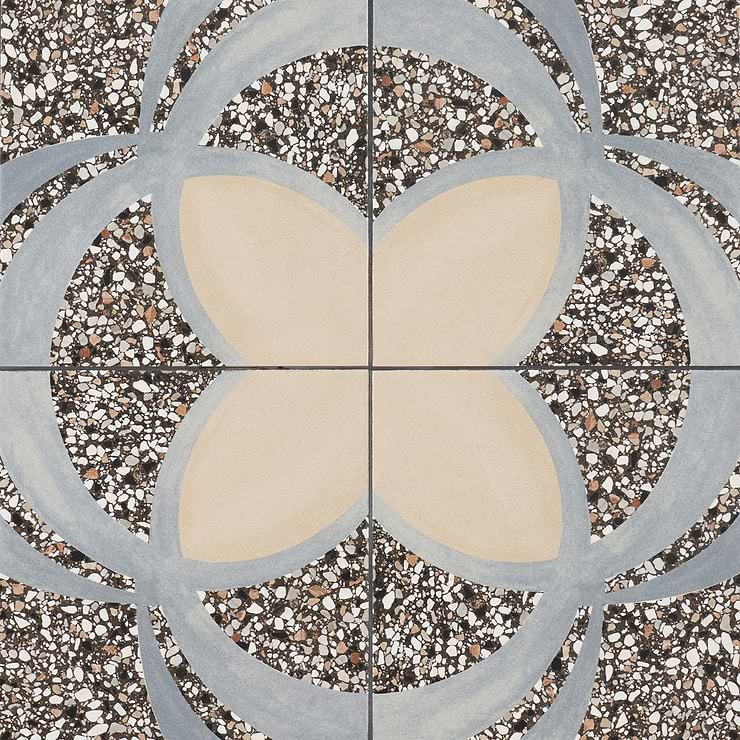 Chips Fleur De Lis Nero Multicolor 8x8 Terrazzo Look Matte Porcelain Tile