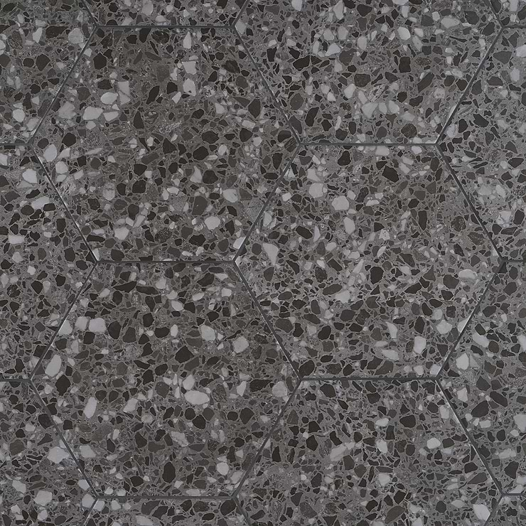 Six Hexagon Graphite Gray 12.5" Terrazzo Look Matte Porcelain Tile