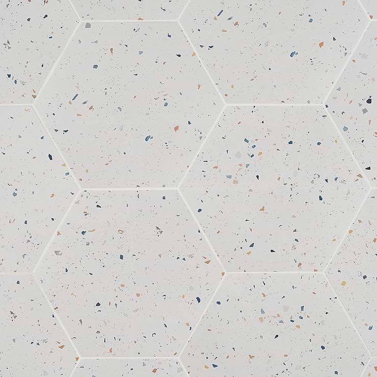 Six Hexagon Multi White 12.5" Terrazzo Look Matte Porcelain Tile