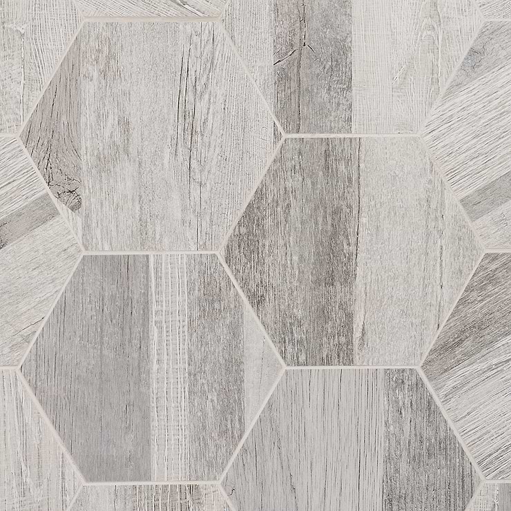 Caribou Silver Esagona 8" Hexagon Matte Porcelain Wood Look Tile