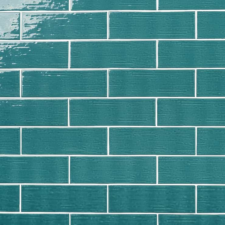 Disco-Kiln Teal Green 3x9 Polished Porcelain Subway Tile