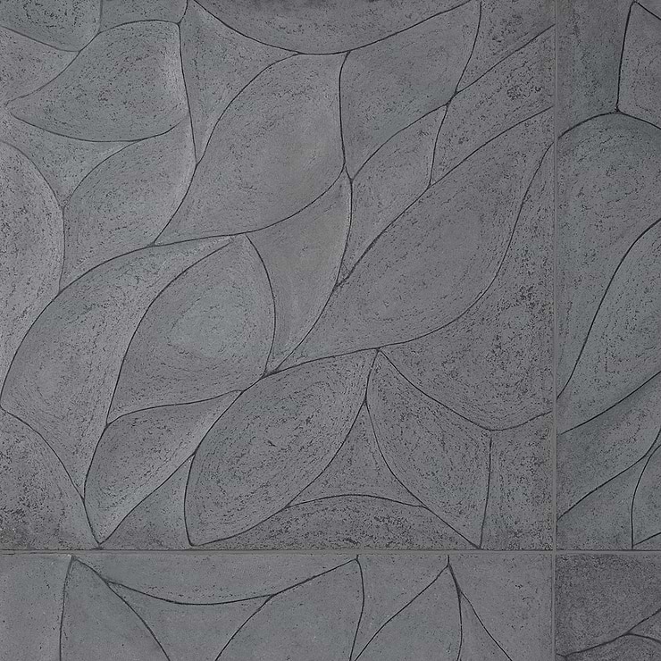 Thalia Charcoal 18x18 3D Carved Rosette Honed Limestone Tile