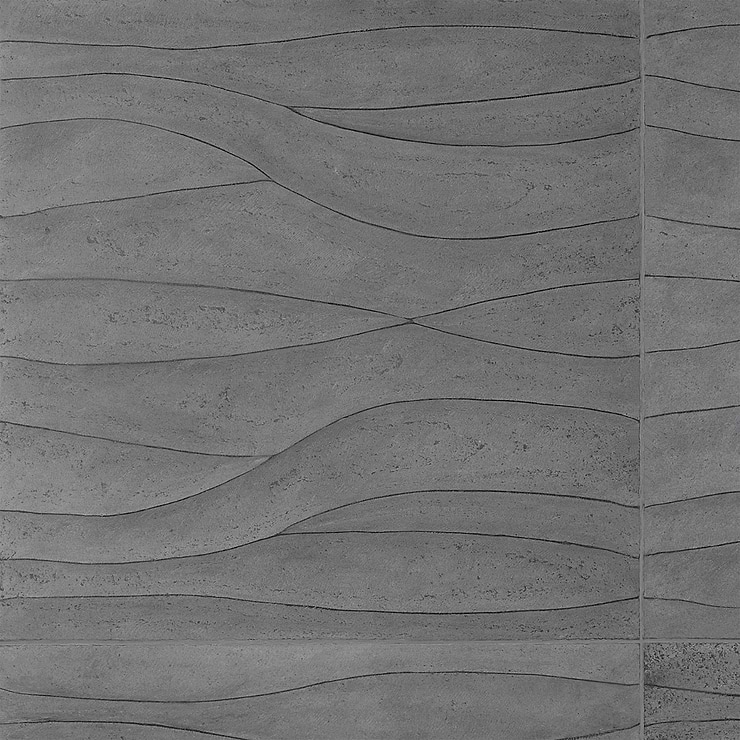 Thalia Charcoal 18x18 3D Carved Wave Honed Limestone Tile