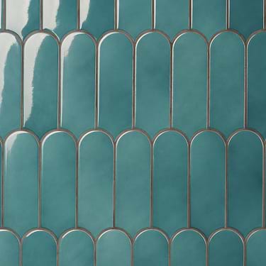 Parry Teal Blue 3x8 Fishscale Glossy Ceramic Tile