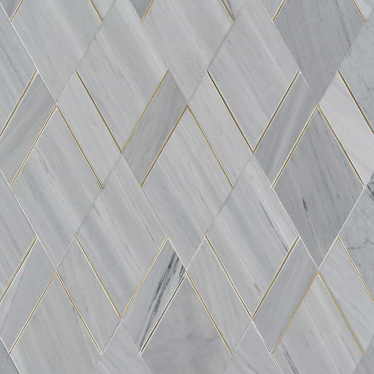 Enver Gray Polished Marble and Brass Mosaic Tile
