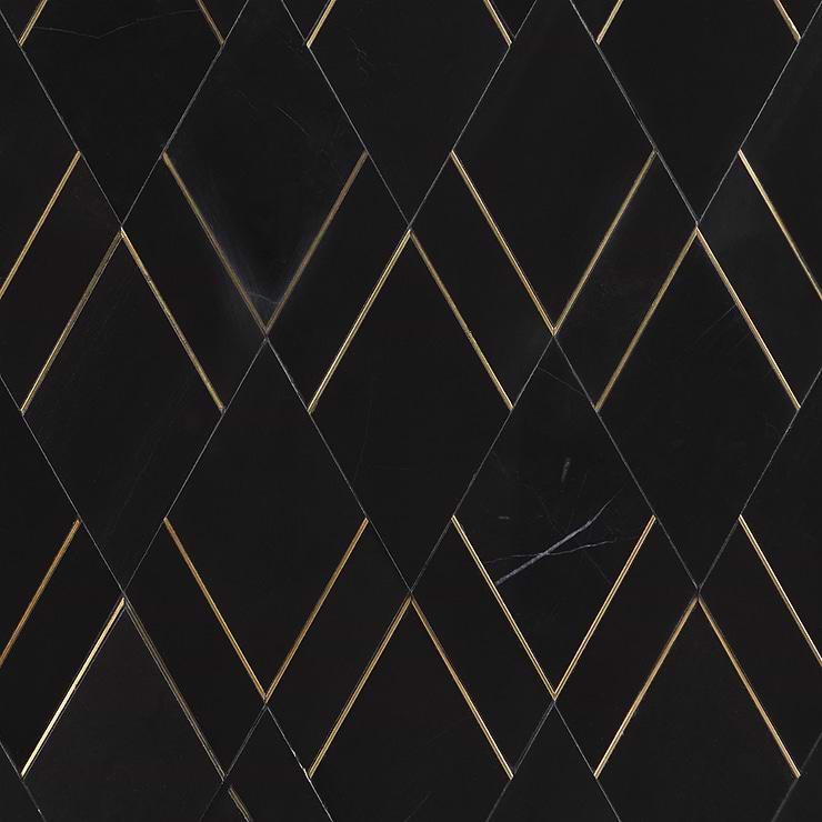 Enver Nero Polished Marble and Brass Mosaic Tile