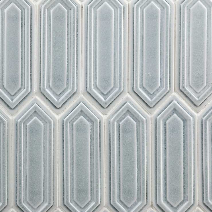 Nabi Picket Arctic Blue 3x9 Crackled Glossy Glass Mosaic Tile