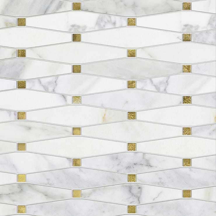 Euphoria Glass Gleam Gold Octagonal Polished Carrara Marble Mosaic Tile