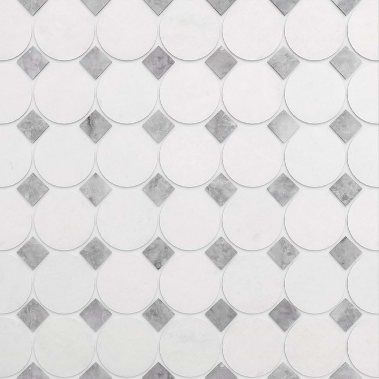 Euphoria Marble Parador Gray and White Thassos Polished Mosaic Tile