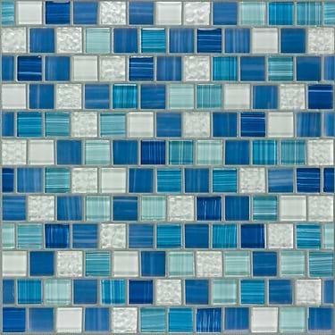 Watercolors Seastone Blue 1x1 Glazed Glass Mosaic