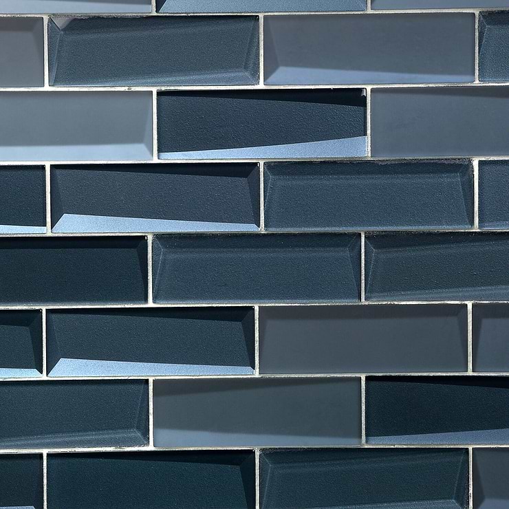 Remington Midnight Beveled Bricks Glass Mosaic Tile