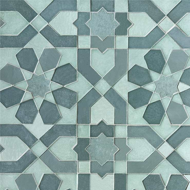 Cantico Fes Ocean Blue Mixed Finish Lava Stone and Cement Mosaic Tile