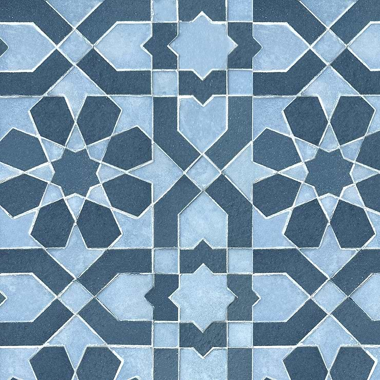 Cantico Fes Sky Blue Mixed Finish Lava Stone and Cement Mosaic Tile