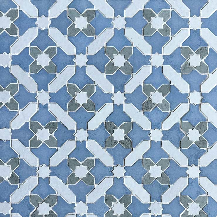 Cantico Safi River Blue Mixed Finish Lava Stone and Cement Mosaic Tile