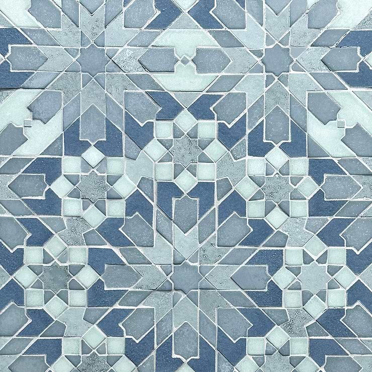 Cantico Taza Ocean Blue Mixed Finish Lava Stone and Cement Mosaic Tile