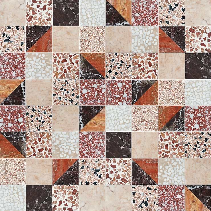 Elizabeth Sutton Artem Cardinal Terracotta Red 3x3 Polished & Honed Marble and Terrazzo Mosaic Tile