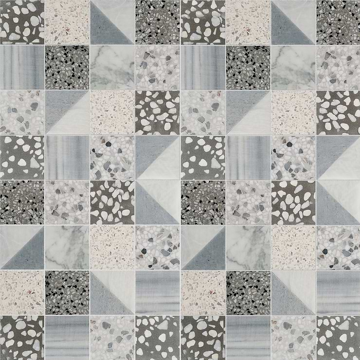 Elizabeth Sutton Artem Dove Gray 3x3 Polished & Honed Marble and Terrazzo Mosaic Tile