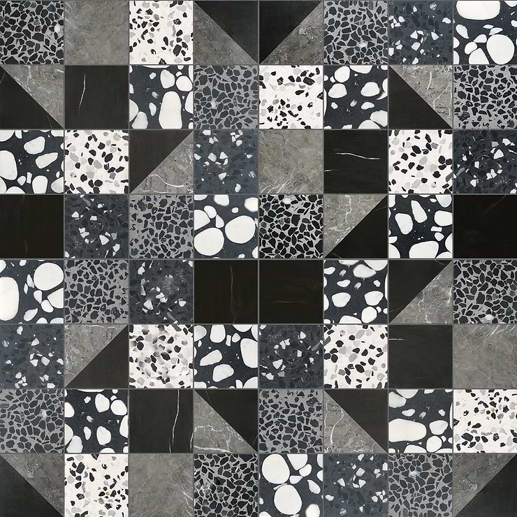 Elizabeth Sutton Artem Raven Black & Gray 3x3 Polished & Honed Marble and Terrazzo Mosaic Tile