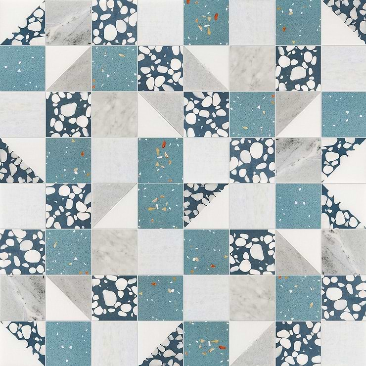 Elizabeth Sutton Artem Starling Blue 3x3 Polished & Honed Marble and Terrazzo Mosaic Tile