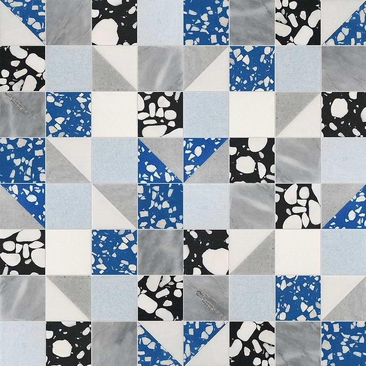 Elizabeth Sutton Artem Steller Blue 3x3 Polished & Honed Marble and Terrazzo Mosaic Tile