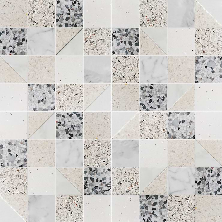 Elizabeth Sutton Artem Swan White & Cream 3x3 Polished & Honed Marble and Terrazzo Mosaic Tile