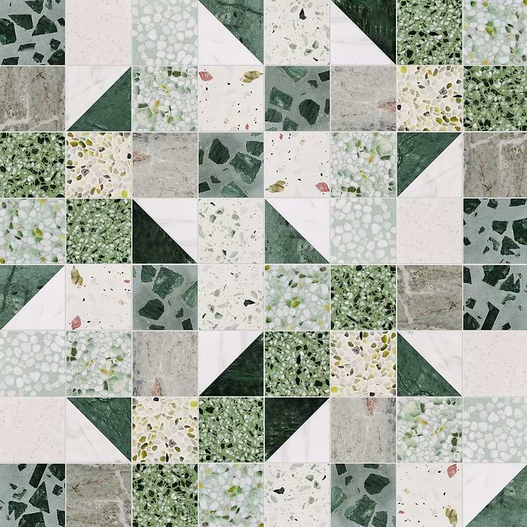 Elizabeth Sutton Artem Turaco Green 3x3 Polished & Honed Marble and Terrazzo Mosaic Tile