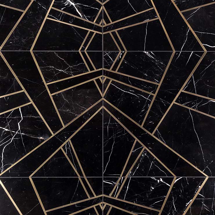 Empire Nero Marble & Brass Tile