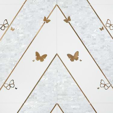 Timeless Butterflies Perla Gray 12x18 Nanoglass & Brass Tile by Elizabeth Sutton - Sample